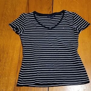 Tommy Hilfiger Black and White Striped V-Neck Tee